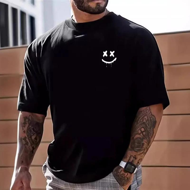 

Smiley American T-shirt Printed Retro Short-sleeved Male Alphabet Loose 5XL чорний