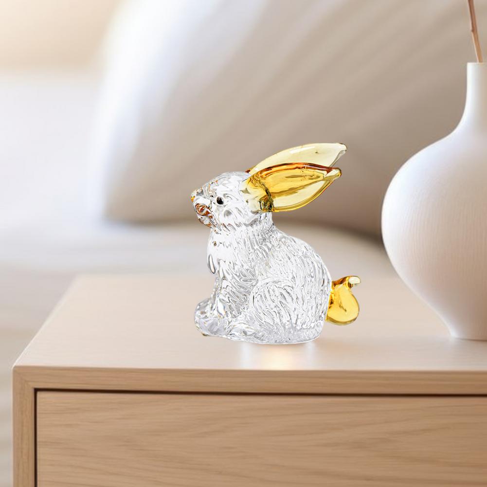 Cute Rabbit Statue Desktop Rabbit Decoration Elegant Faux Rabbit Figurine Glass Art Sculpture for Home Office Decor