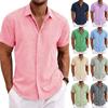 Men's Linen Short Sleeved T-shirt Loose Sweatshirt Solid Color Short Sleeved Cotton Linen Shirt for Men