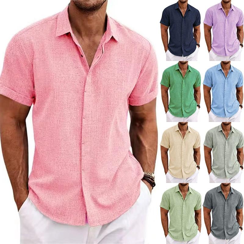 Men's Linen Short Sleeved T-shirt Loose Sweatshirt Solid Color Short Sleeved Cotton Linen Shirt for Men