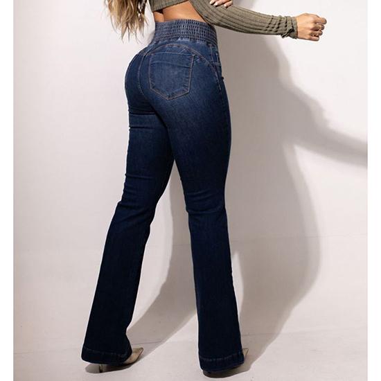 European and American Elastic Waistband, High Waistband, Elastic Slim Fit, Slightly Flared Pants, Hip Lifting Denim Pants