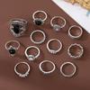 12pcs / Set Women's Crystal Ring Diamond Bohemian Punk Women's Ring Set Jewelry Ring