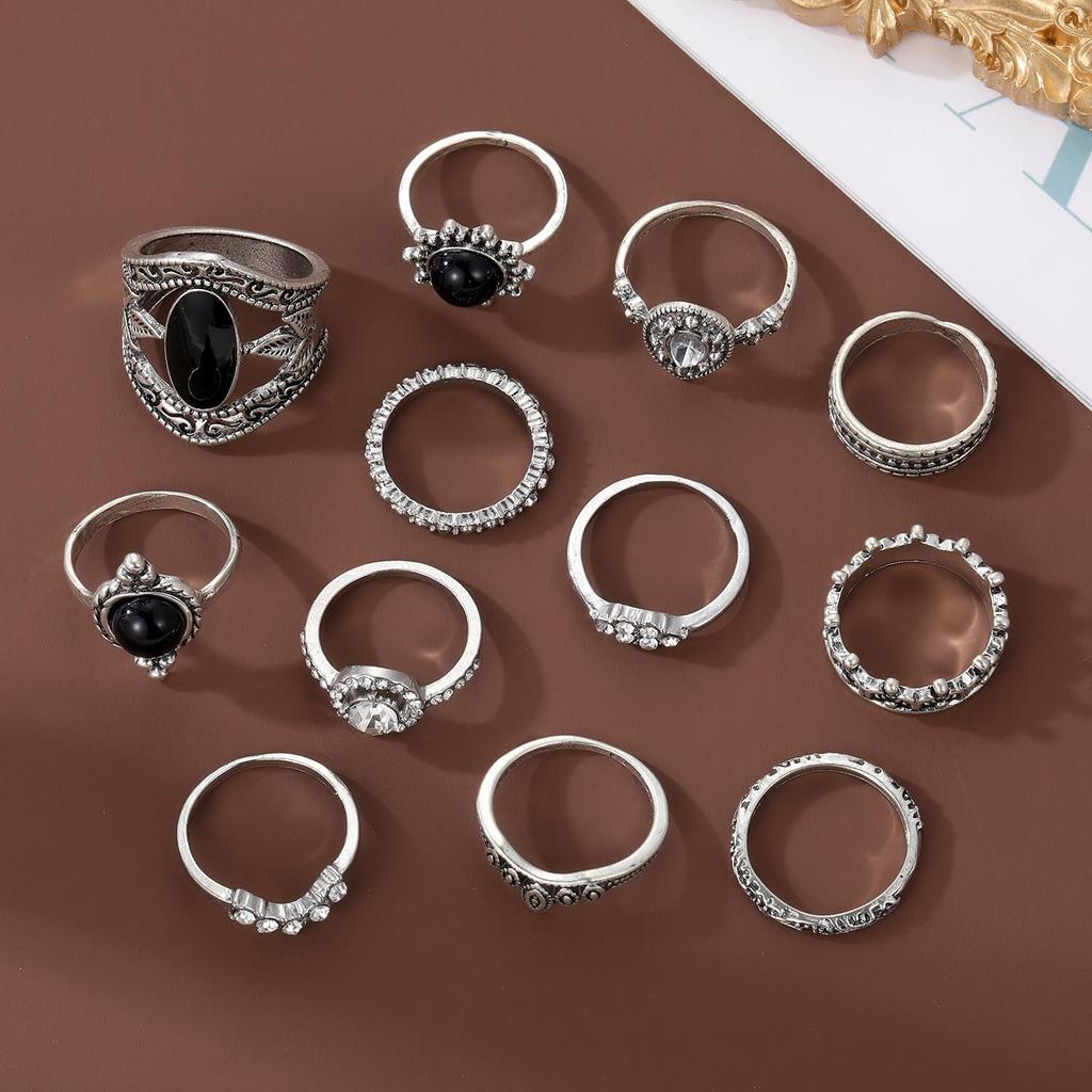 12pcs / Set Women's Crystal Ring Diamond Bohemian Punk Women's Ring Set Jewelry Ring