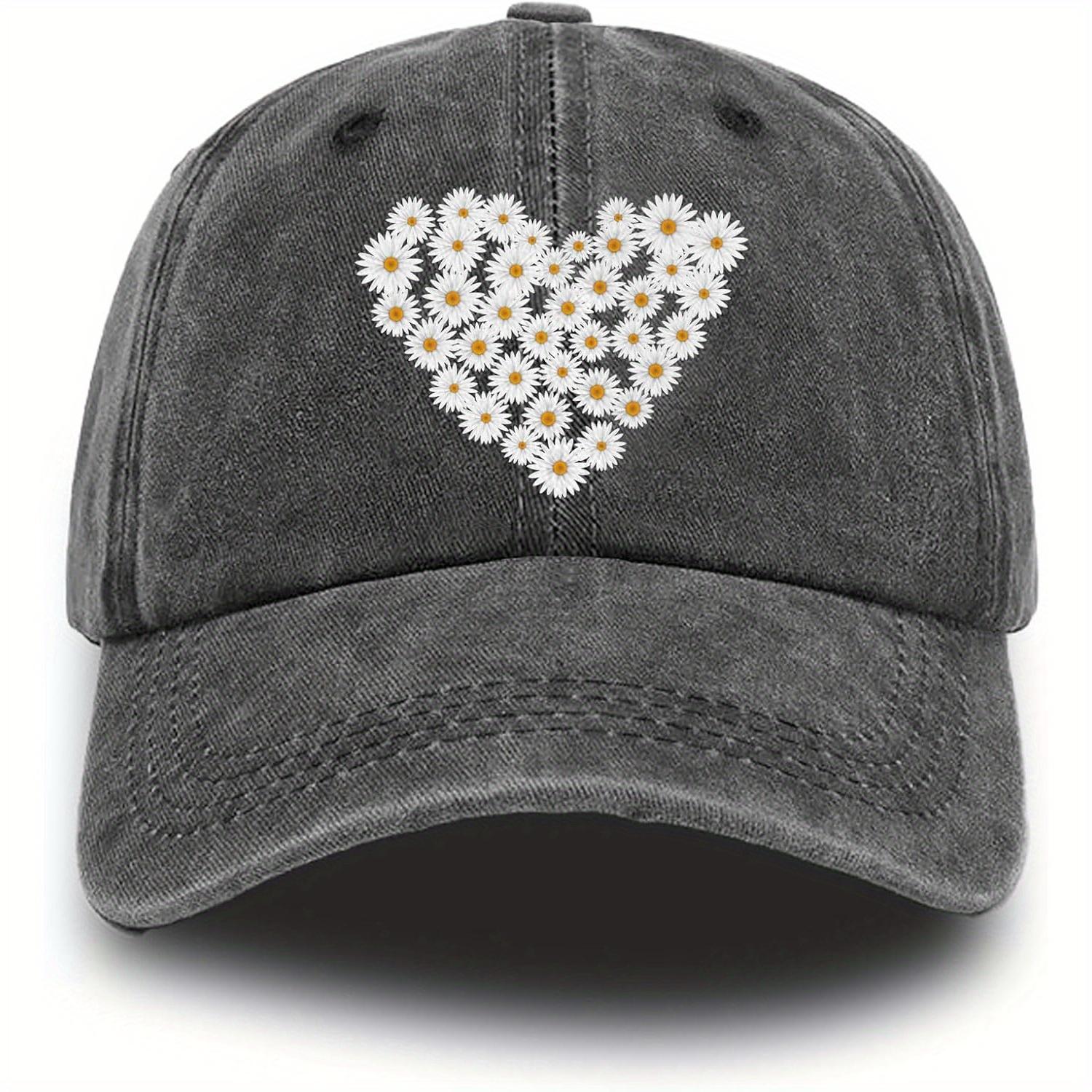 

Женская ретро бейсболка с цветочным принтом - черный состаренный стиль, белый дизайн подсолнуха в форме сердца, удобная