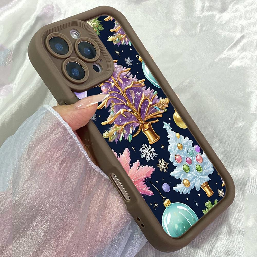 

JT133 Christmas Art New Year Tree for iPhone 17 16 15 Pro Max Samsung S26 S25 S24 Ultra A17 A16 A07 A56 A06 Xiaomi 15T Redmi 15c 14c 13C Soft TPU Case Redmi 15C 4G/5G(171.6) коричневий