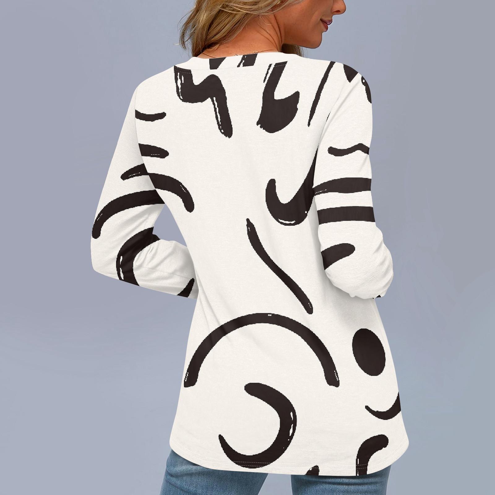 Женская модная повседневная футболка с V-образным вырезом и длинным рукавом с принтом — фото 3