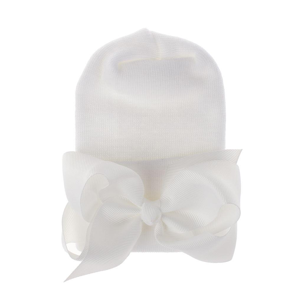 Newborn Baby Knit Hat with Large Ribbon Bow Infant Hospital Hat Baby Warm Beanie Bows for Headwear Knitted Headwrap Turban