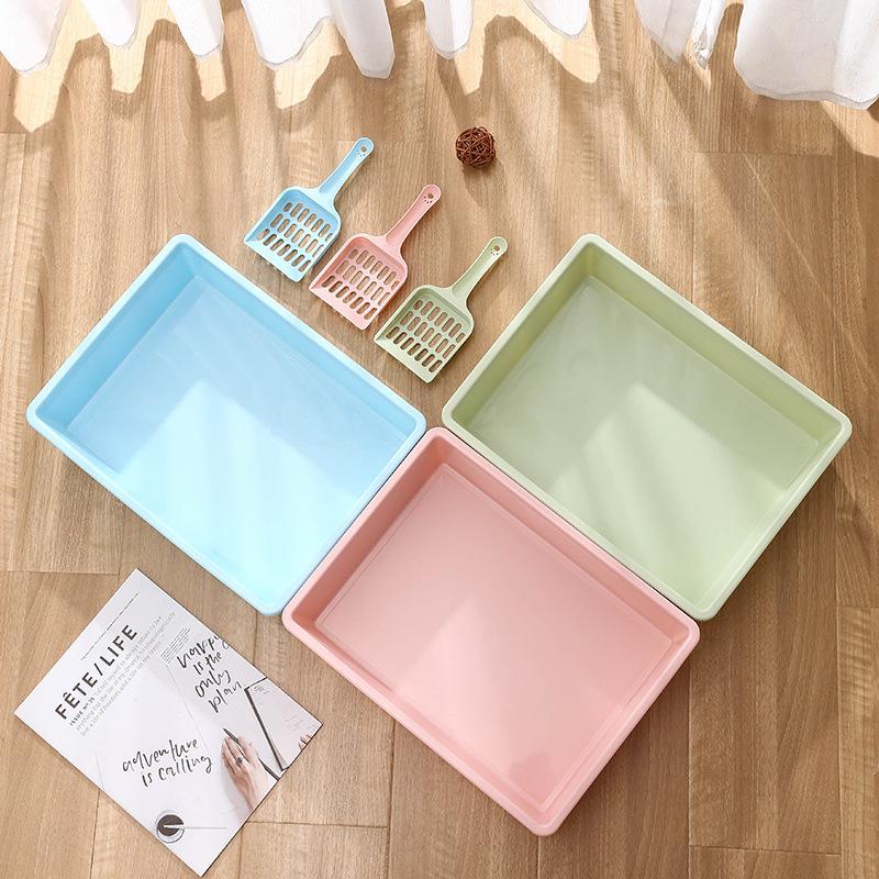 Small Anti-Splash Semi-Enclosed Cat Litter Box with Litter - Square Cat Toilet and Cleaning Pan