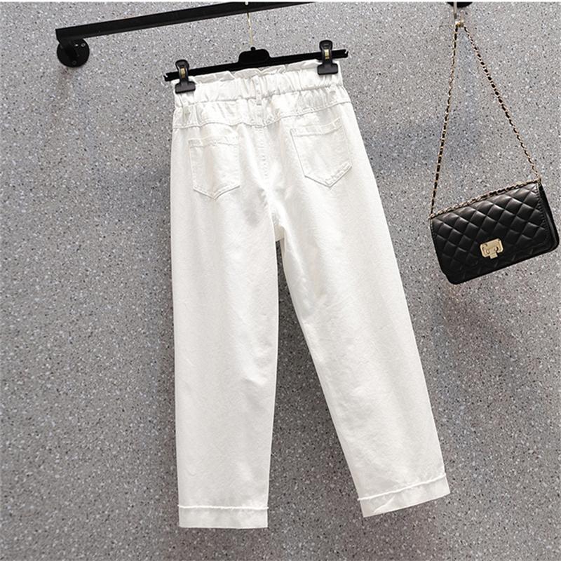 DIMANAF 2023 Plus Size Summer Jeans Capris Pants Women Elastic Pants Loose Casual Female Harem Trousers Pants White 5XL