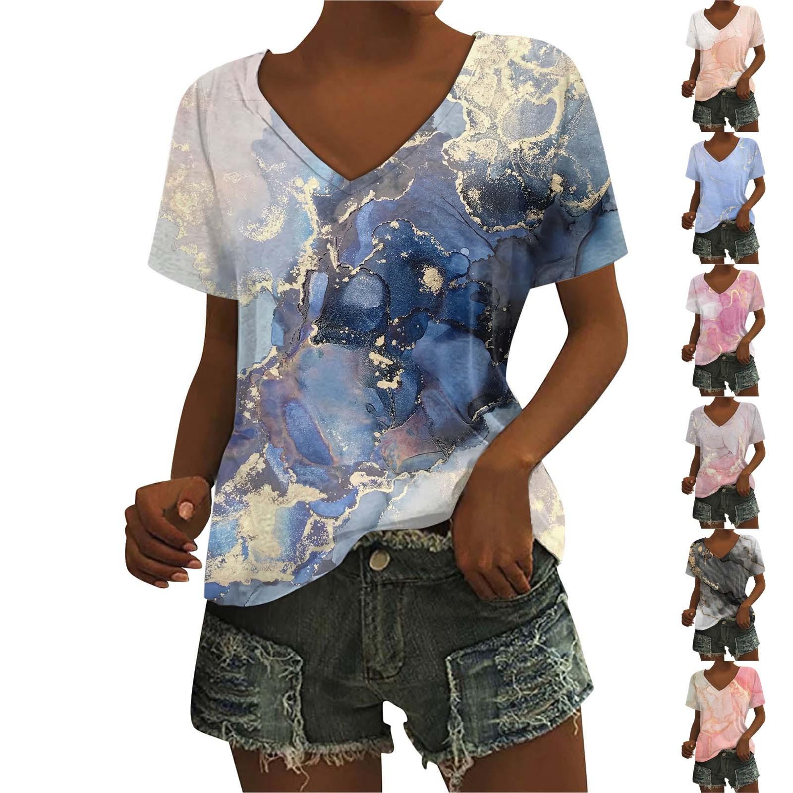 

V-neck Women s Texture Printed Short Sleeves XXL синий