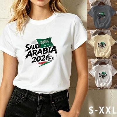 Grunge Saudi Arabia 2026 Soccer Top Women Casual T-shirt Flag Accents Football