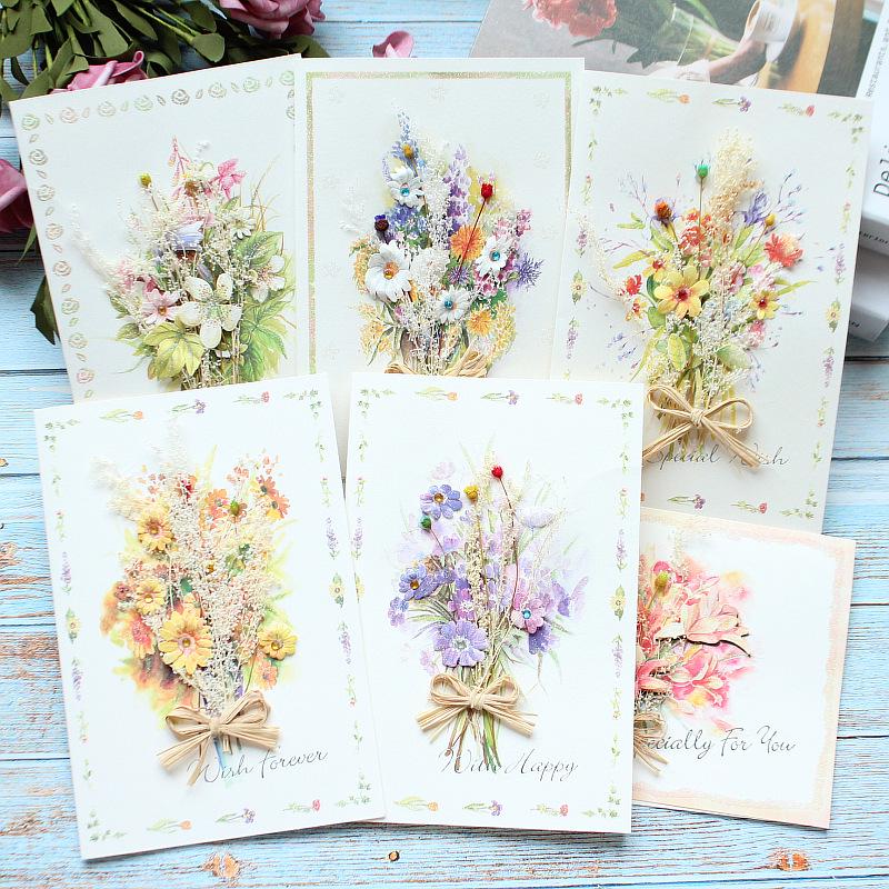 Exquisite Handmade Thank You & Birthday Card with Dried Flowers for Teachers