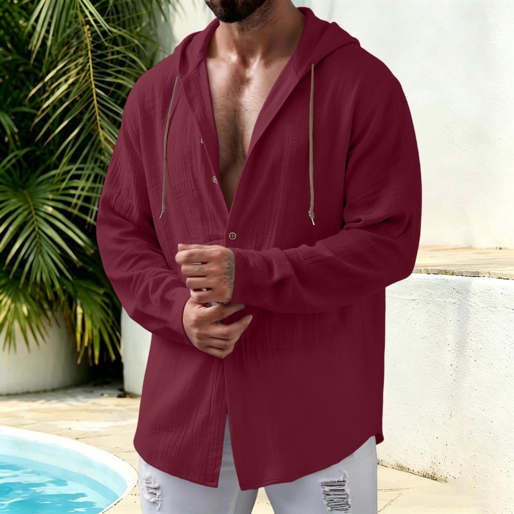 Men's Casual Linen Long Sleeve Hooded Cardigan