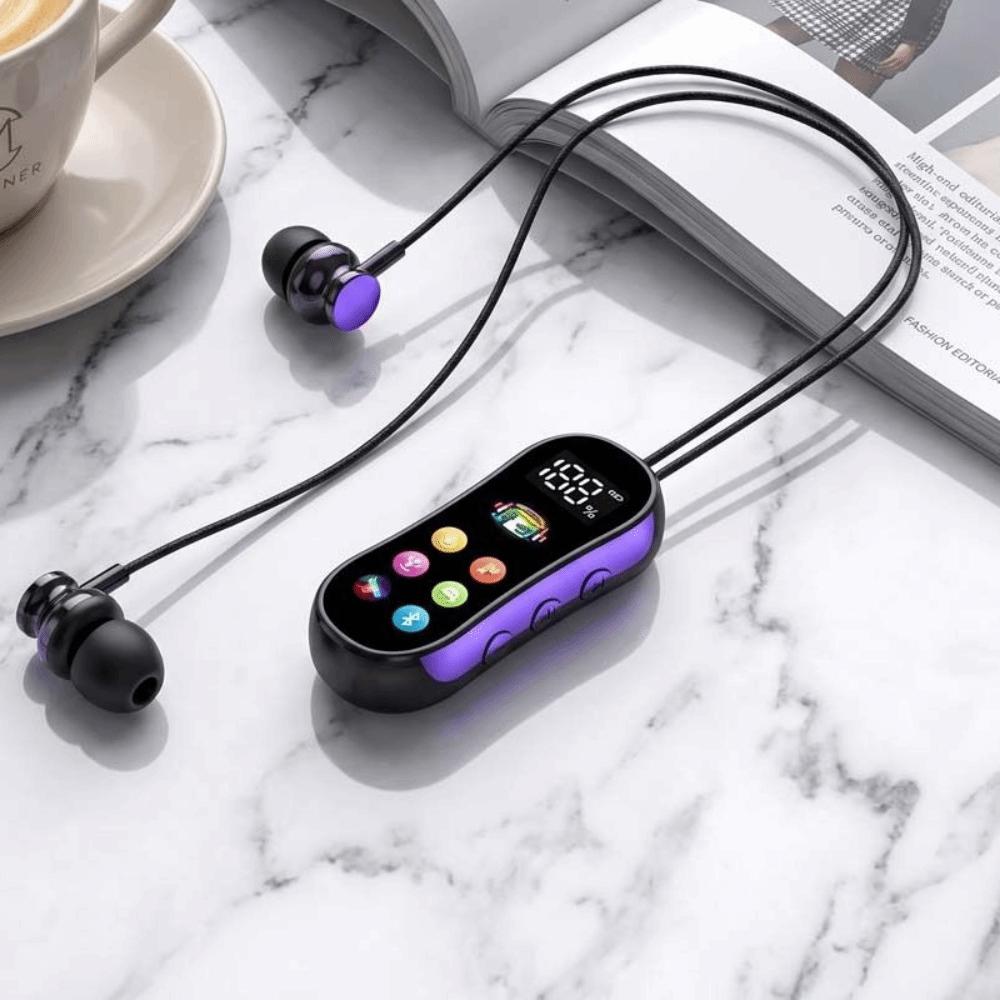 Card Insertion Lavalier Bluetooth Earphones LED Screen Wireless Headphones  K-song