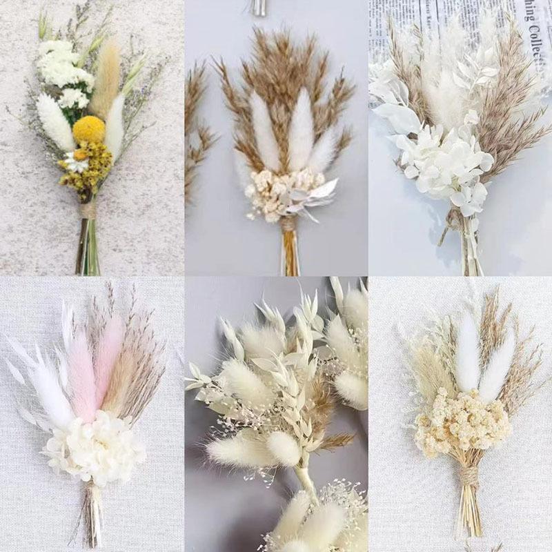 Mini Dried Flower Bouquet, Gypsy Rabbit Tail Reed Gift Box Car Decoration Wedding Corsage Souvenir Dried Flowers