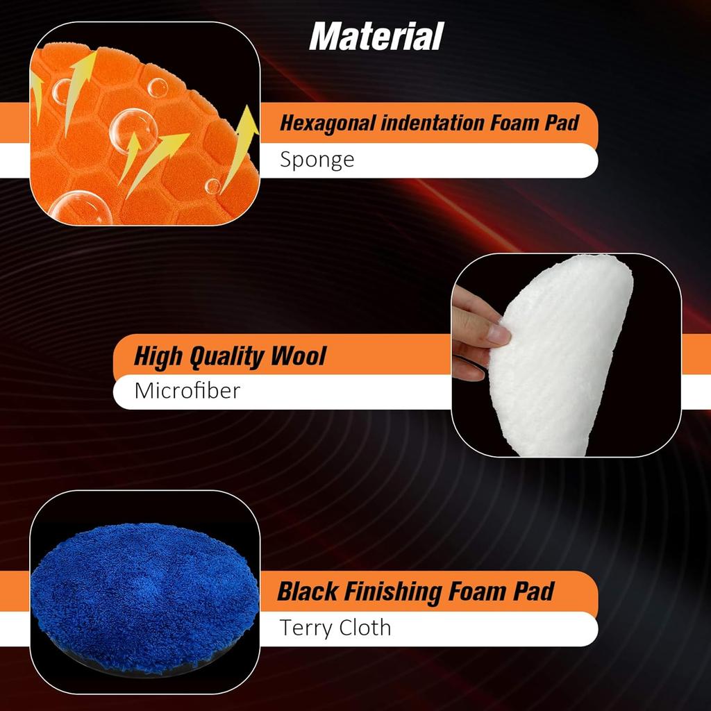 Buffing Polishing Pads 5 Inch - 7Pcs 125Mm Face For 5 Inch 125Mm Backing Plate, Car Compound Buffing Sponge Pads And Woolen Cutting Polishing Pad Kit