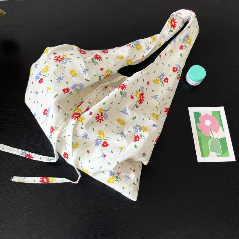 Ins Style Fresh Artistic Flower Bag Thin Cotton Cloth Three-color Small Floral Shoulder Canvas Vest