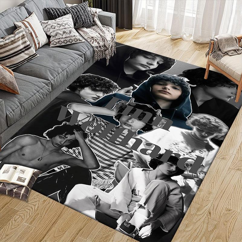 Finn Wolfhard Flannel Printed Carpet, Home Sofa Decoration for Living Room & Bedroom, Non‑Slip Play Flannel Floor Mat for Game Room