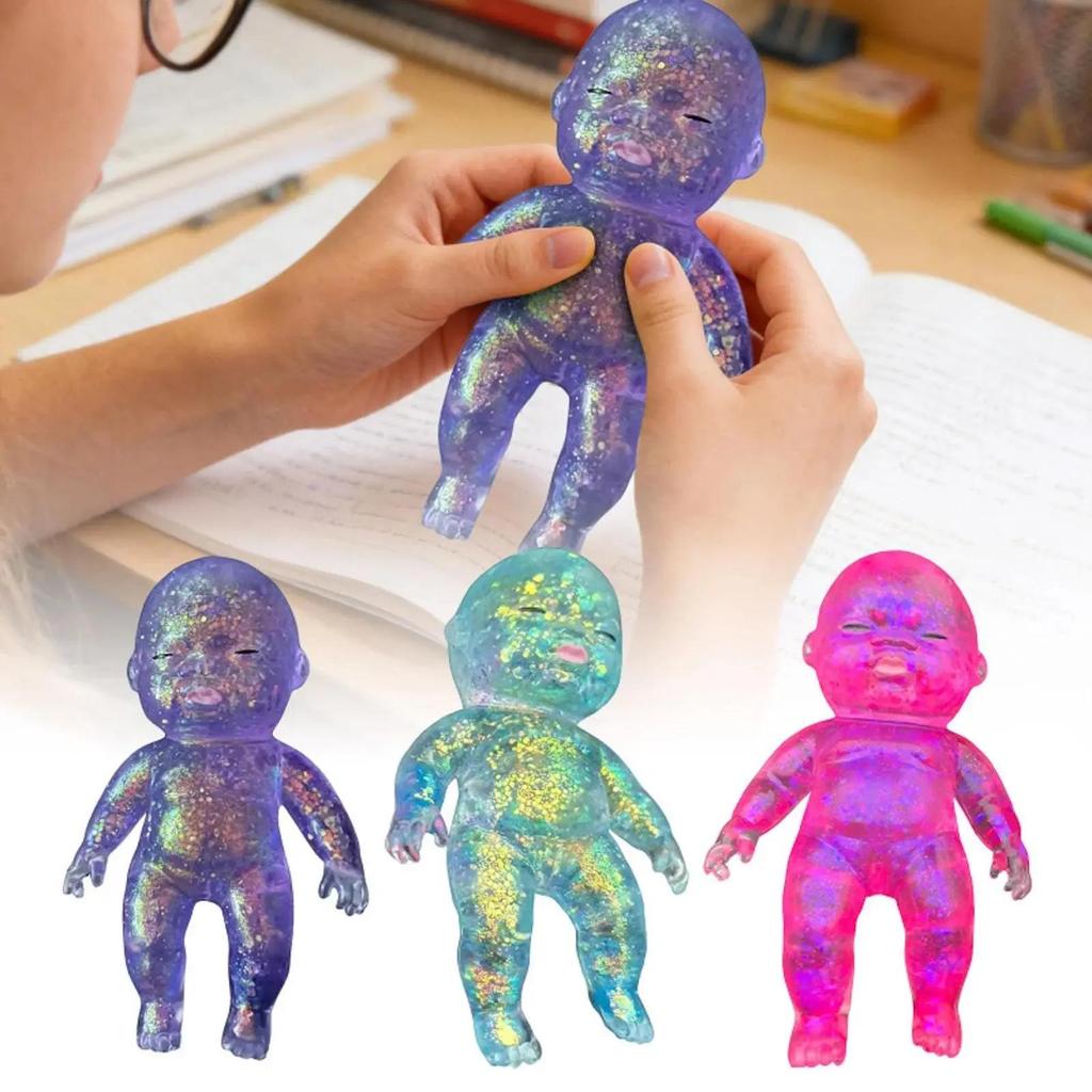 1pc Glitter Silicone Baby Squeeze Toys, Slow Rebound Stress Relief Fidget Toys with Soft Satisfying Texture