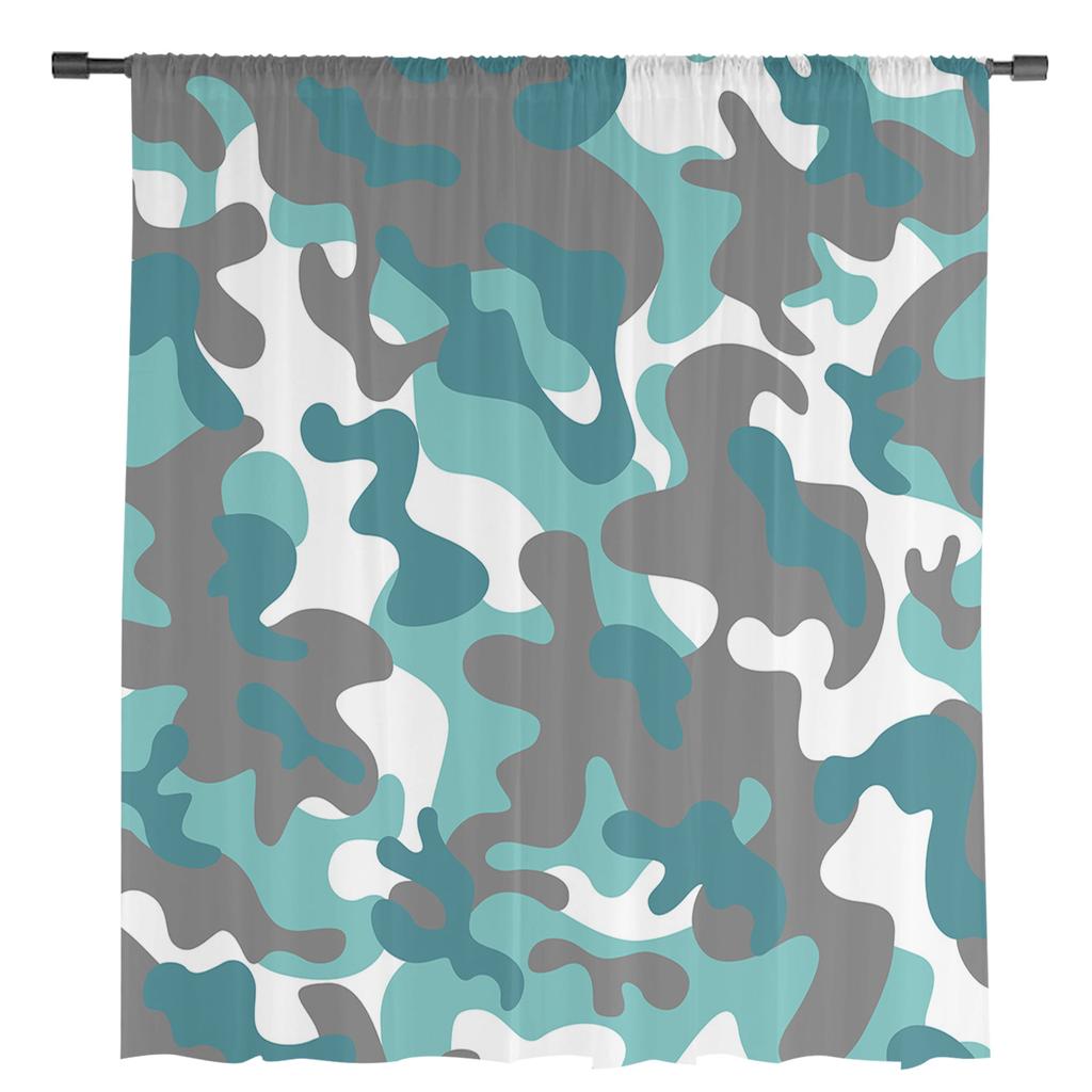 Aqua Camouflage Abstrakte Transparente Vorhänge zur Wohnzimmerdekoration Fenstergardinen für die Küche Tüll Voile Organza Vorhänge