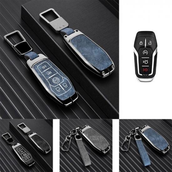 Zinc Alloy Leather Car Key Case Cover Bag With Keychain For Lincoln MKX MKZ MKC