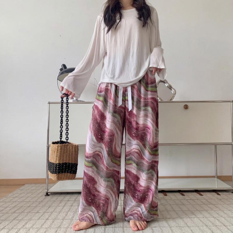 New Cotton and Silk Wide-leg Pants, Artificial Cotton Pajama Pants, Walking Pants, Loose and Casual, Can Be Worn Outside, Large Size Women's Thin 
