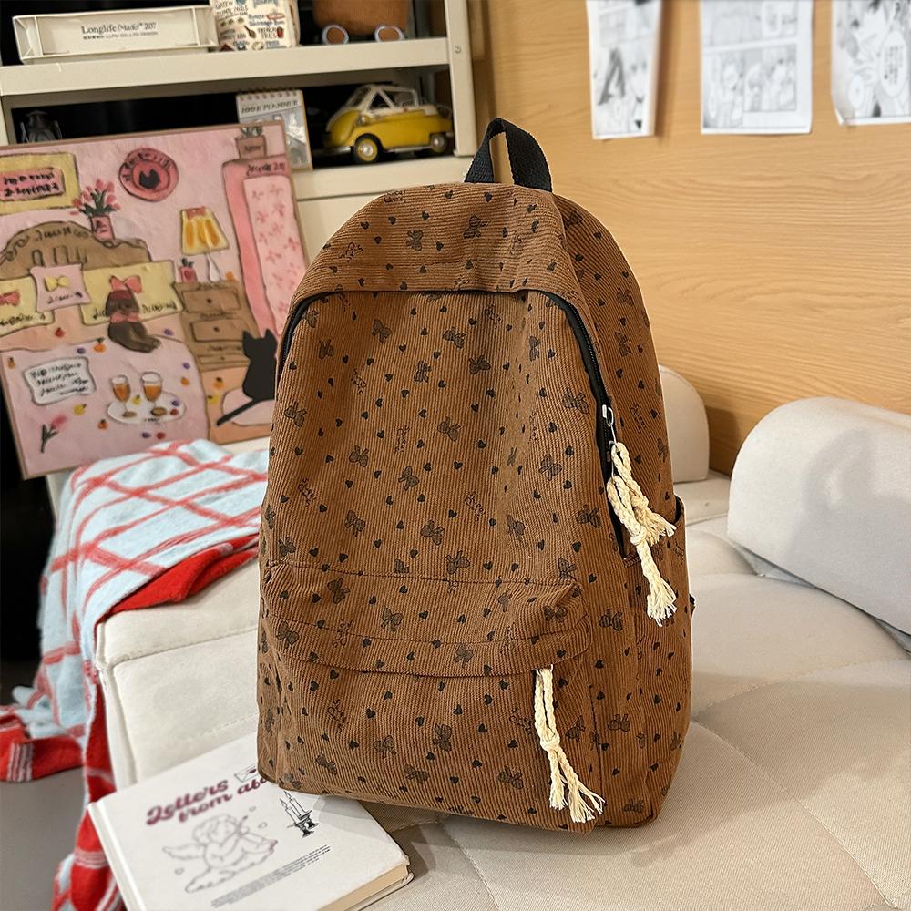 Japanese Ins Style Sweet Corduroy Backpack Autumn and Winter College Style Large Capacity Backpack Travel Backpack