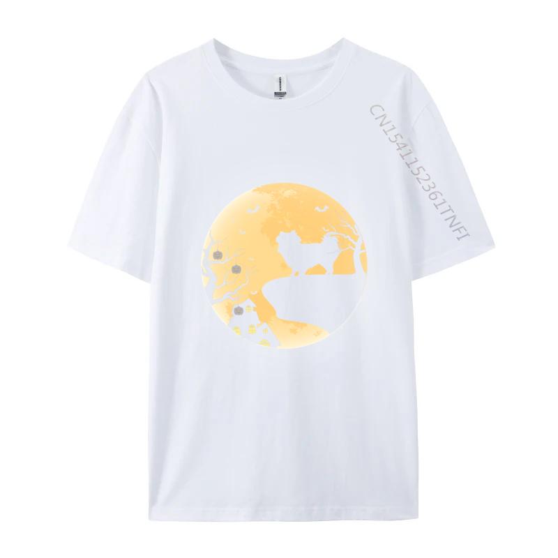 Japanese Chin Dog And Moon Howl In Forest Dog Halloween 27 Printed On Pure Cotton Tshirts For Students Luxury Designer TShirts S