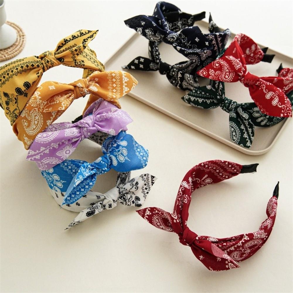 Bow Knot Women's Wide Headband Printed Hair Hoop Headwear Trendy Retro Polka Dot Hairband  Girls