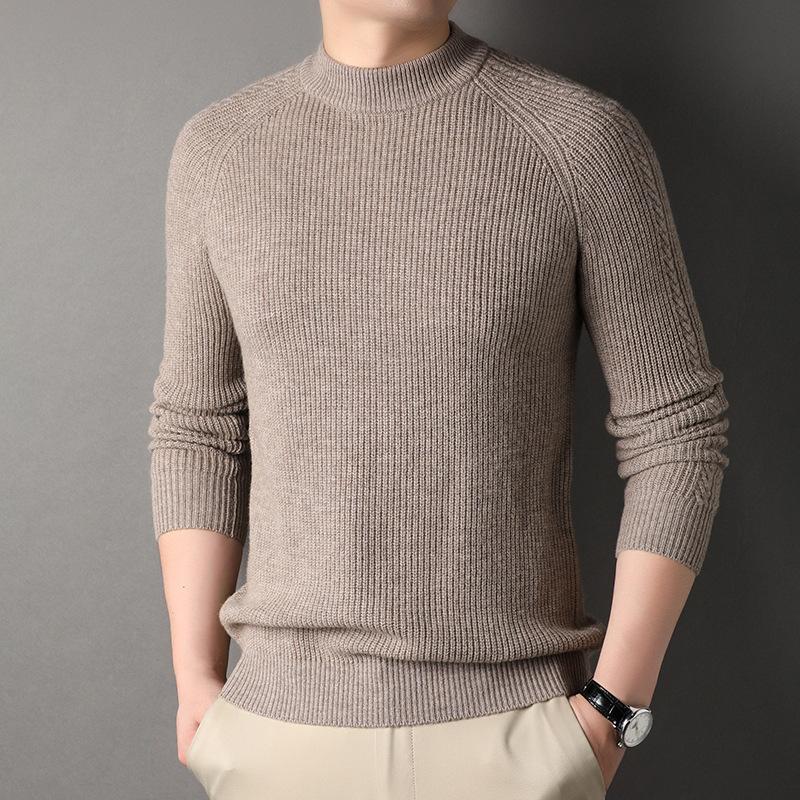 Sweater Men's Thick Winter New Fashion Solid Color Loose Pullover Round Neck Sweater Warm Base Layer
