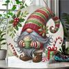 Christmas gnome pattern wooden wall sign, Round Wooden Hanging Plaque, festive holiday home decor, front door welcome ornament Xmas gifts