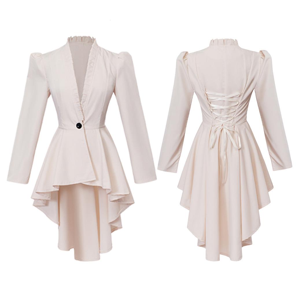 Medieval Victorian Dress Costume Women Tuxedo Tailcoat Gothic Steampunk Trench Hem Halloween Carnival Dress Up Party Outfit Coat