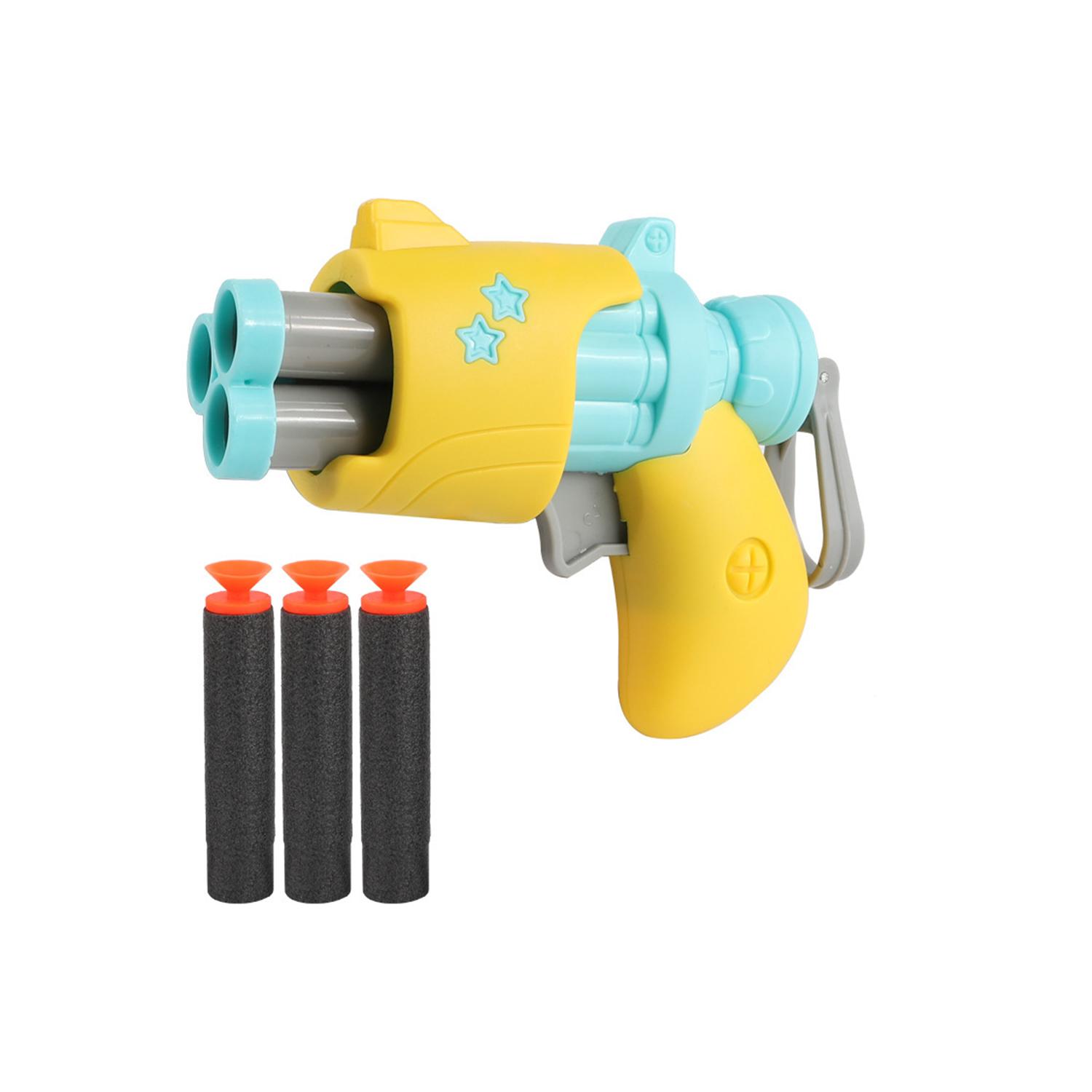 

Q милый мультяшный пистолет с мягкой пулей, три отверстия, вращающиеся три пули, интерактивная развлекательная игрушка для родителей и детей в помещении и на открытом воздухе