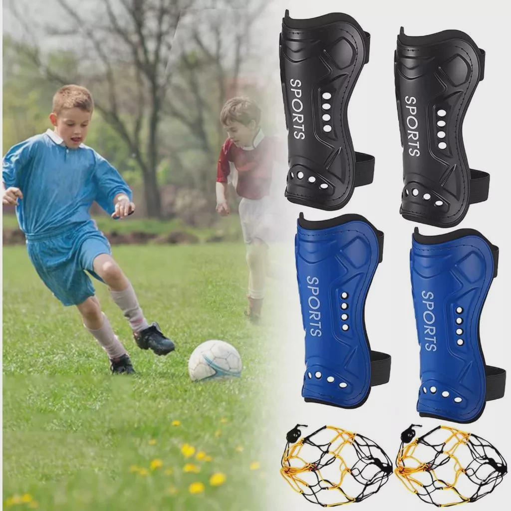 Pro Football Shin Guards with Double Straps & EVA Padding - Anti-Collision Velcro Design