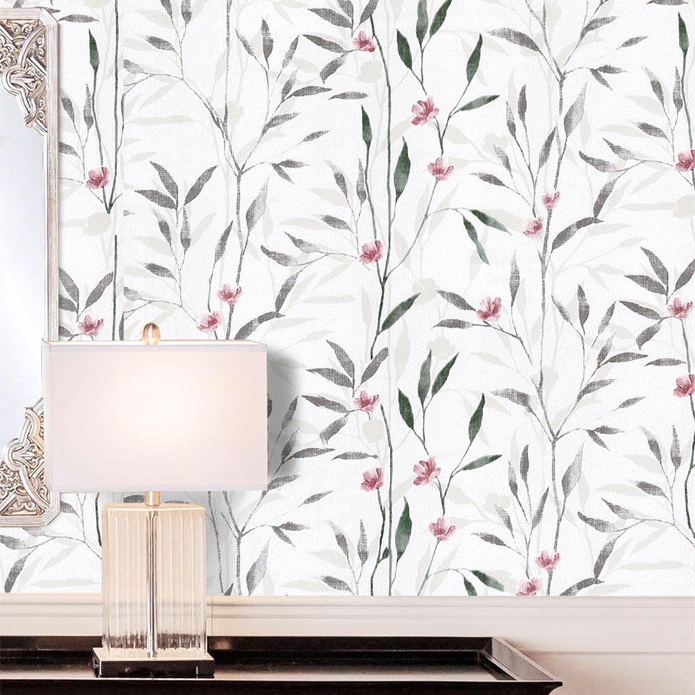 Peel and Stick Floral Leaf Wallpaper, Vinyl Self Adhesive Wall Paper,Design for Walls,Bathroom,Bedroom,Home Decor,Green and Grey