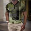 Summer Lapel 3D Geometric Pattern Print Top Fashionable Casual Button Short Sleeved Men's Polo T-shirts