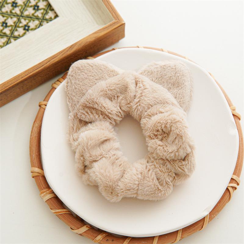 2005 Winter New Plush Fabric Scrunchie for Women, Simple Cat Ear Headband, Versatile Elastic Hair Tie