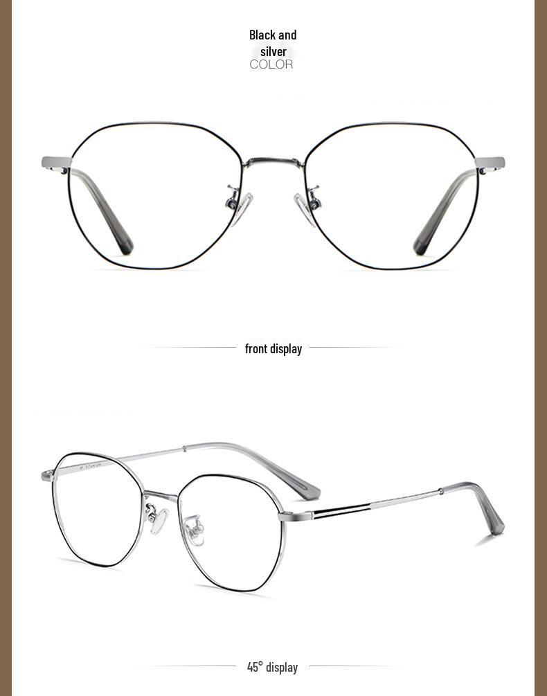 Women's Retro Polygonal Anti-Blue Light Eyeglass Frames, Semi-Titanium, Prescription Compatible 3931