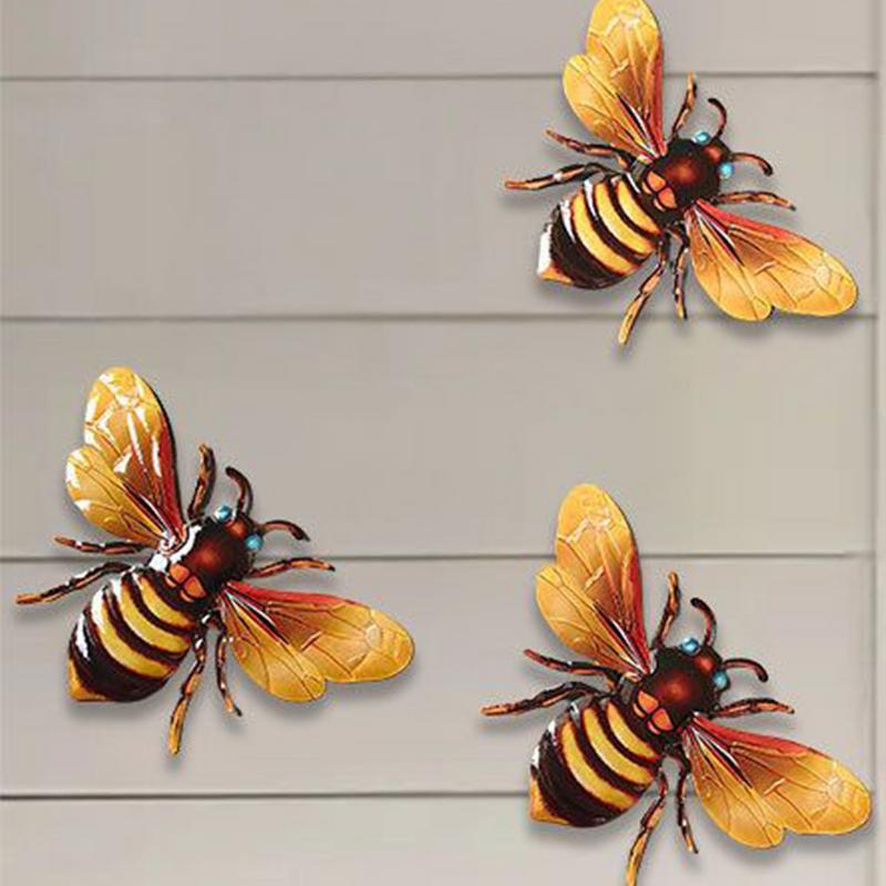 Bee Home Decor Metal Bee Wall Decor 3X Metal Decorations For Nursery Bathroom Kitchen Weather-Resistant Rust-Proof Sculptures