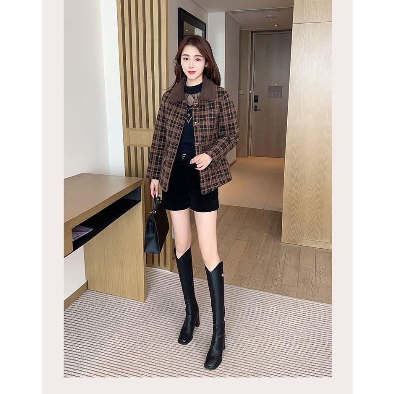 

Пальто для осени и зимы для матери среднего возраста. Новая одежда для женщин среднего и пожилого возраста. Клетчатые квадратные воротники. 5XL