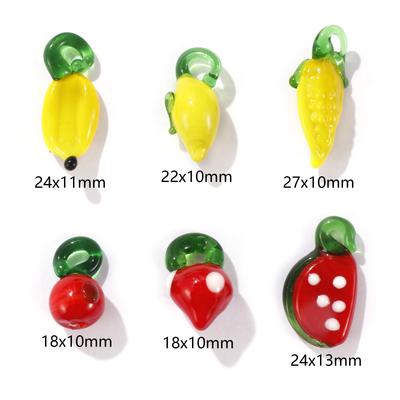 10 Pcs Lampwork Glass 3D Charms Fruit Lemon Banana Watermelon Strawberry Pendants For Diy Necklace Jewelry Making Findings