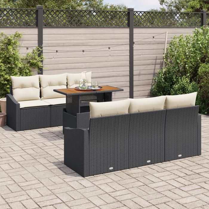 VidaXL Ensemble de canapé de jardin 7 pièces avec coussins Noir Poly Rotin 3358518