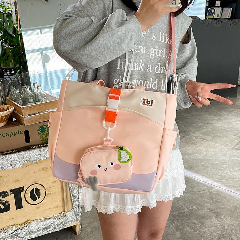 Cartoon Women's Shoulder Bag Contrast Color Student Crossbody Bag Large Capacity Tote Bag