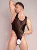 Seksowny Męski Unisex Bodystocking z Wysokim Wycięciem Błyszczący Olejowy Przezroczysty Gorset Bielizna Stringi Pończochy Służki Elastyczny Leotard Kształtujący