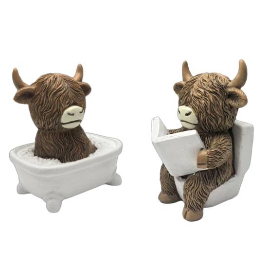 Estatueta Vaca das Terras Altas Fofa Estátua Vaca das Terras Altas Resina Banho/Leia Decoração Gado Escocês para Casa Cozinha Decoração de Mesa Bandeja de Andares