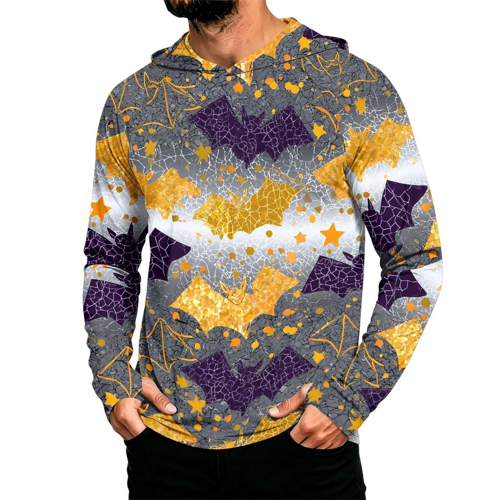 Men's Long Sleeve Hoodie Sun Shirt with Halloween Print