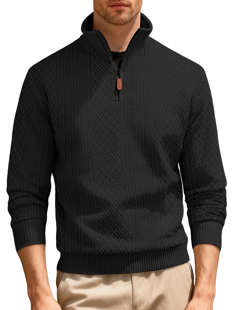 European-American Stand-up Collar Heavyweight Jacquard Half-Zip Long-Sleeve Men's Hoodie for Casual Business In Spring and Autumn.