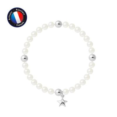 Armband - - My Star - Süßwasser-Zuchtperlen 5-6 mm - 925 Silber - elastisch