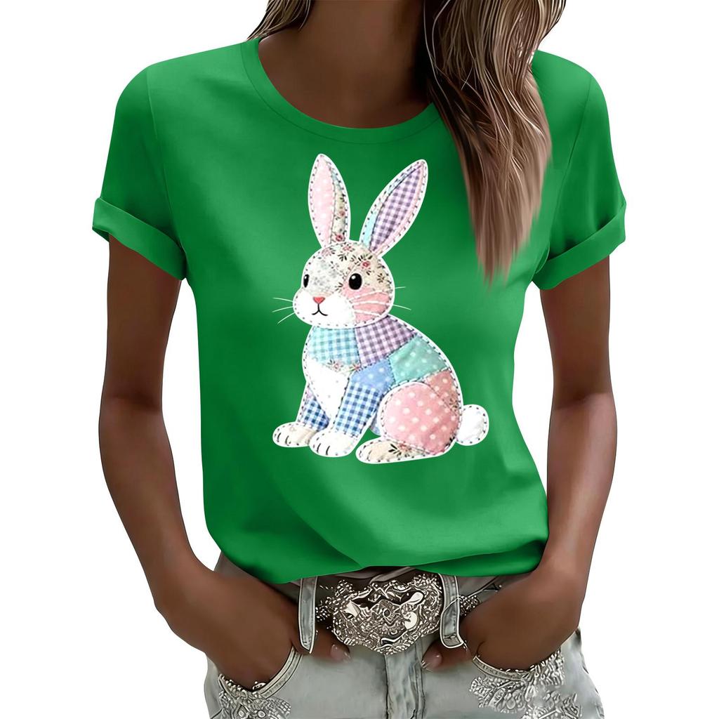 Camiseta Casual Estampada de Mujer Jersey de Cuello Redondo Manga Corta