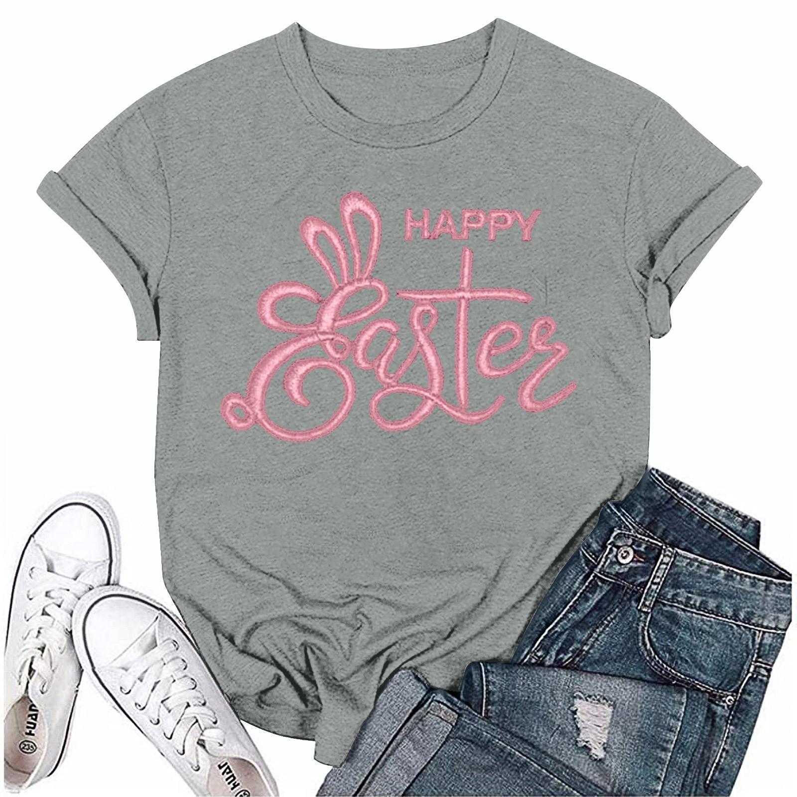 

Женская модная пасхальная принтованная повседневная плиссированная круглая футболка с коротким рукавом XXL